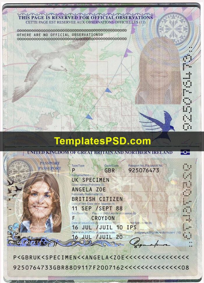 UK Passport PSD Template PSD