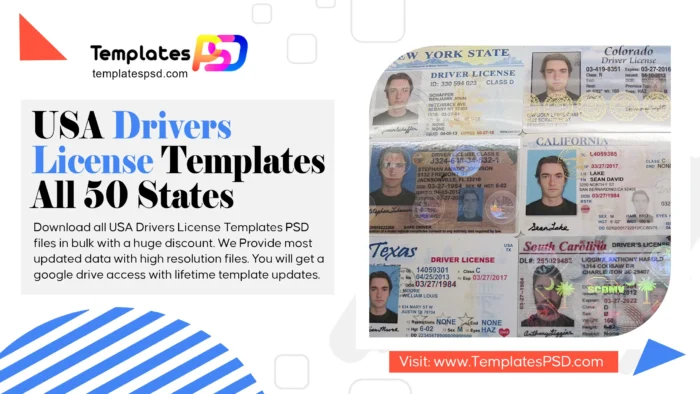 USA Drivers License Templates PSD Bulk Huge Collection All 50 States Download free