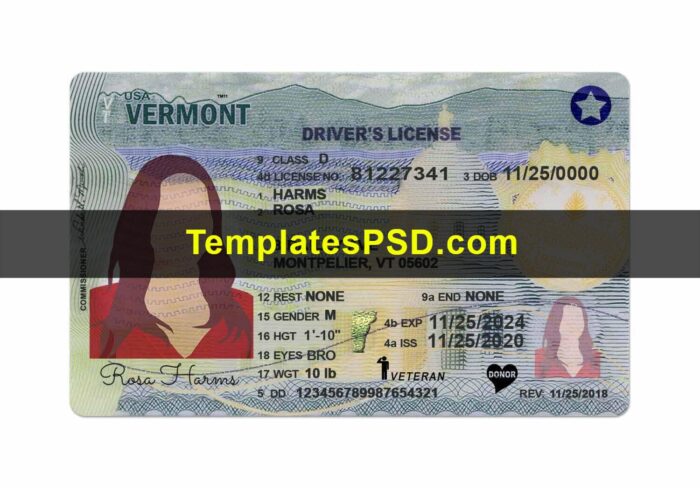 Vermont Driver License Template New Front