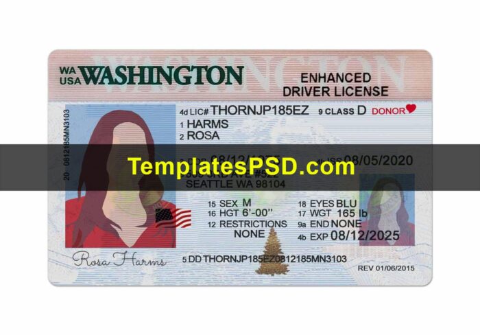 Washington Driver License Template PSD Front