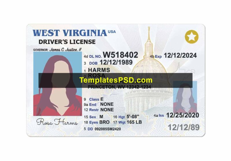 West Virginia Driver License New Front