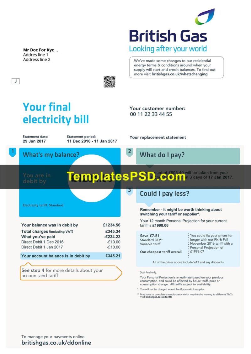 British Gas Bill Template PSD