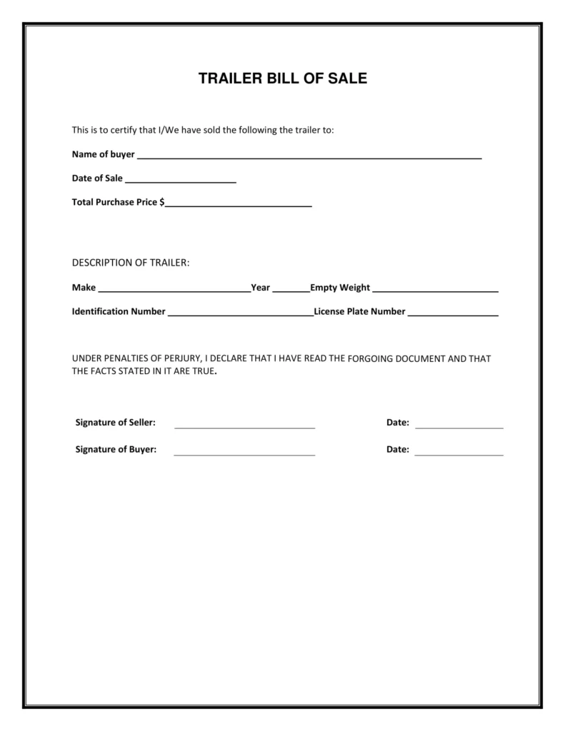 florida Free trailer bill of sale form