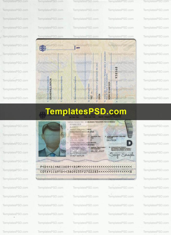 Germany passport template psd